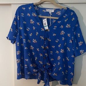 Pink Rose Blue Floral Blouse